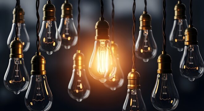 Illuminating ideas a cluster of vintage light bulbs glowing in the darkness