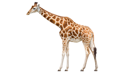giraffe standing tall, spotted coat and long neck, elegant African animal, isolated on white background