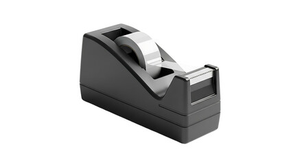 Black tape dispenser on white background office supply.