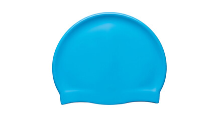 Bright blue silicone swimming cap isolated on a white background.