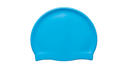 Bright blue silicone swimming cap isolated on a white background.
