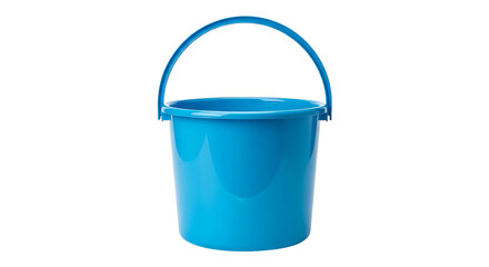 Bright Blue Plastic Bucket with Handle Isolated on White Background.