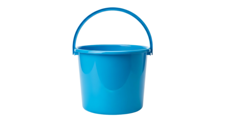 Bright Blue Plastic Bucket with Handle Isolated on White Background.