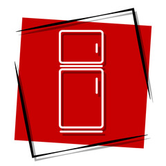 fridge, red banner in a frame. Vector illustration on a white background.