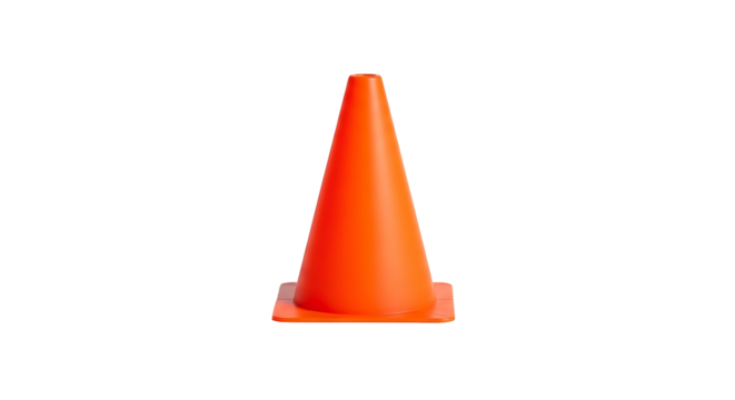 Bright orange traffic safety cone isolated on a white background.