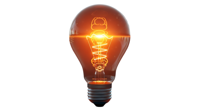 Brightly Lit Incandescent Light Bulb Illuminating a White Background.