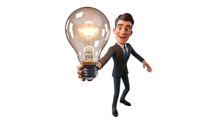 Businessman Holding a Bright Idea Light Bulb.