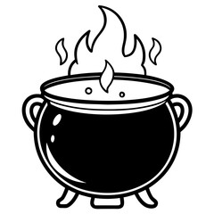 Color vector cauldron with flames and magical elements