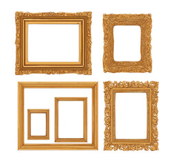 Four ornate gold picture frames, various sizes, display empty canvases