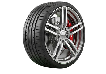 Car wheel with tire and brake disc isolated on transparent background