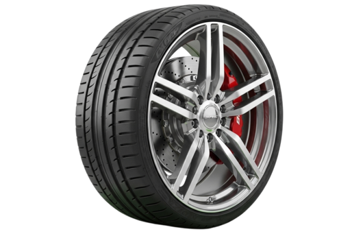 Car wheel with tire and brake disc isolated on transparent background