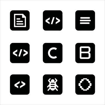 Collection of nine coding and development icons