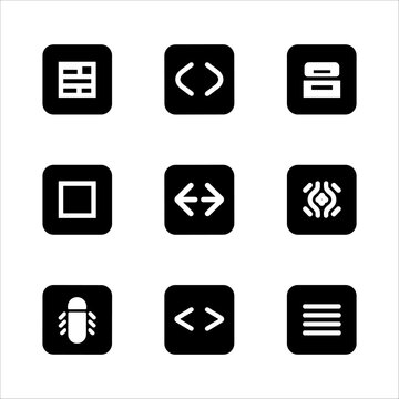 Set of nine programming and coding icons