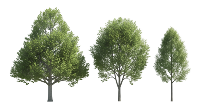 Three deciduous trees with transparent backgrounds