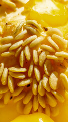 macro photo of yellow pepper seeds. background
