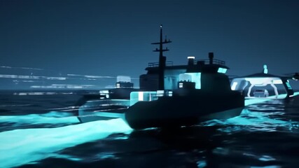 Supply Chain: Futuristic Global Logistics and Digital Delivery, showcasing innovative technology and automation for efficient shipping across night oceans. - Powered by Adobe