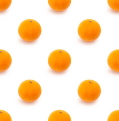 Pattern of fresh oranges on white background in minimalistic design copy space
