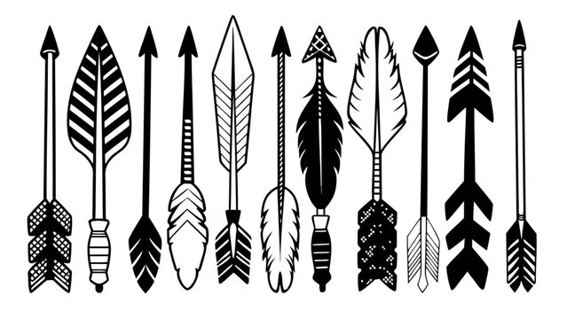 Arrow vector graphic design elements collection set of hand drawn tribal arrows illustration black and white