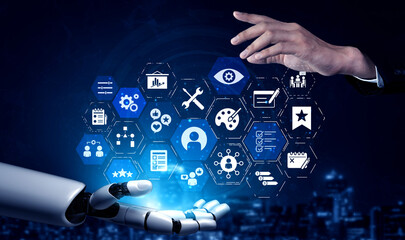 AI assisted personalization with user profile, customization and adaptive experience icons showing digital service, personal interaction and customer journey design Entice