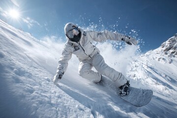 Man Snowboarding on Sunny Slope