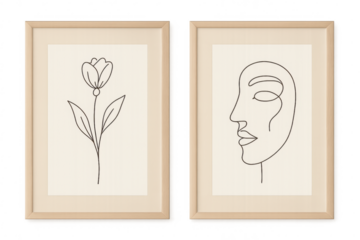 Minimalist line art frames with face and flower