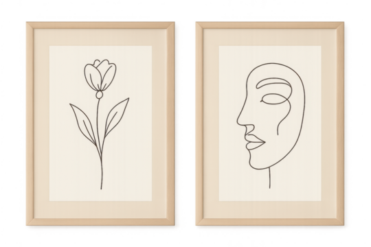 Minimalist line art frames with face and flower - Powered by Adobe
