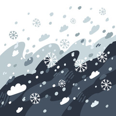 Obraz premium Abstract snowflakes and clouds in shades of blue and gray 