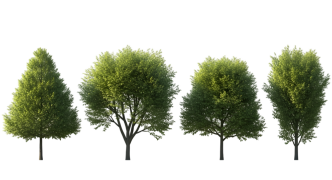 Row of Four Deciduous Trees in Summer graphic image