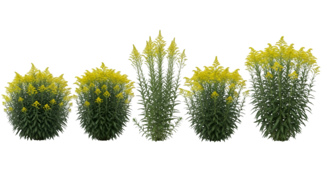 Yellow Goldenrod Plants in a Row Isolated graphic image