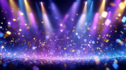 Vibrant Digital Stage Background with Colorful Lights and Particles