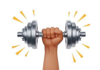 Hand holding a dumbbell isolated on transparent background