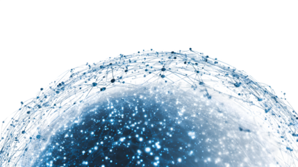 digital globe symbolizing social networking connections, glowing blue lines, isolated on white background