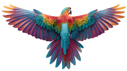 Obraz premium colorful bird with wings spread viewed from above, vivid feathers, isolated on white background