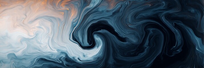 Obraz premium A fluid abstract artwork featuring swirling patterns in shades of blue and orange, evoking a sense of movement and depth.