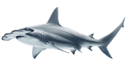 Obraz premium hammerhead shark with wide head and sharp fins, detailed ocean predator, isolated on white background