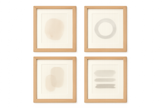 Wooden picture frames gallery wall with abstract art