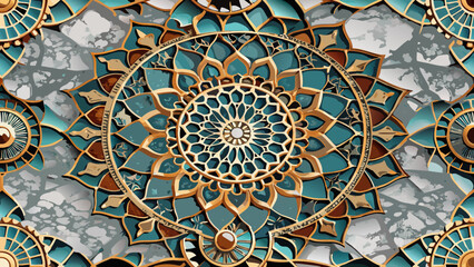 Intricate Mandala Pattern on Marble Surface in Mughal Style