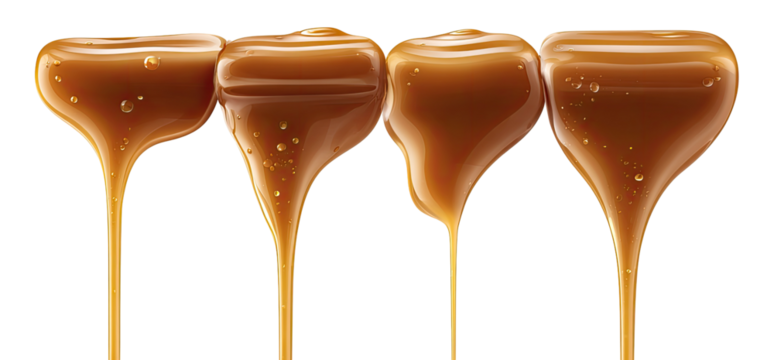 Dripping caramel sauce, four streams