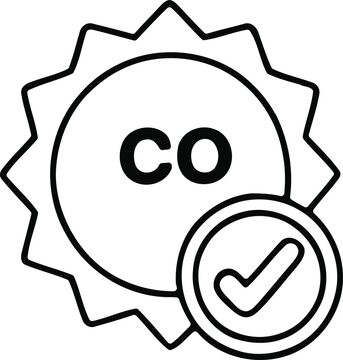 CO Certified Sunburst Seal with Check Mark &ndash; Black & White Approval Icon