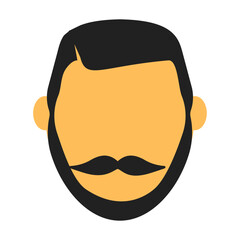 Simple Flat Illustration of a Man's Face with Beard and Mustache, Minimalist Design