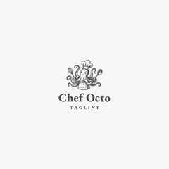 Obraz premium Octopus Chef Vector Logo Illustration