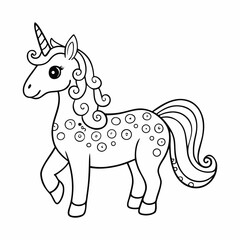A majestic unicorn illustrated in intricate zentangle style, filled with elegant patterns and swirls, perfect for a relaxing and creative coloring page experience.
