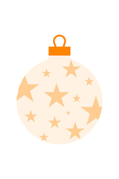 Festive Christmas ornament illustration, off-white sphere, bauble with star patterns. Perfect for holiday decorations, winter celebrations, Christmas cards, gift tags, posts, invitations. High-res PNG