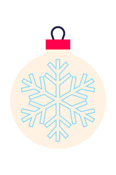 Frosty white Christmas bauble illustration with a geometric blue snowflake design. Ideal for holiday, winter, festive, and seasonal graphic projects, web, branding or print. High resolution PNG
