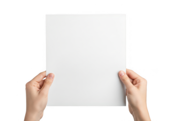 Hand holding blank paper sheet document white