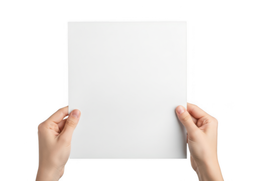 Hand holding blank paper sheet document white