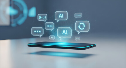 AI Chatbot Mobile Phone Interface Digital Blue Technology Copy Space