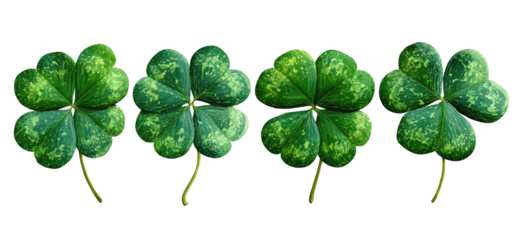 Four speckled clover leaves arranged horizontally