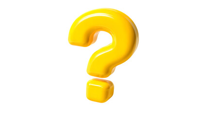 glossy yellow question mark 3D icon, concept of curiosity and inquiry, isolated on white background