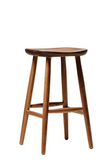 A simple, wooden stool.  The stool is a light brown color, with a rounded top and three simple, angled legs that connect to form a stable base.  It is presented in a digital or graphic image format